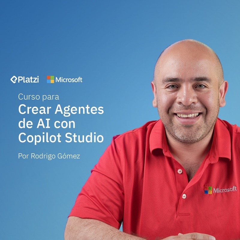Portada del curso para Crear Agentes de AI con Copilot Studio, por Rodrigo Gómez